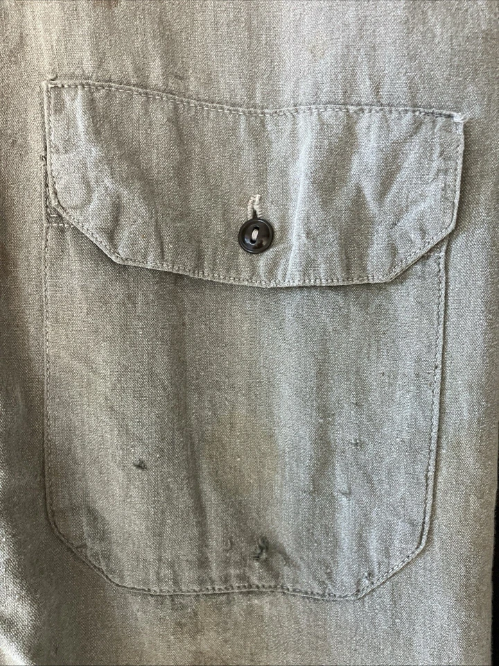 Camisa de Trabajo Vintage Años 40 50 Cabeza de Pato Abotonada Aplastada Mediana 21x33 Ribete Foto 4 de 4