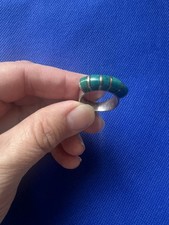 Sterling Silver 950, 5 Crisocola Peruvian Gemstones,Size 8 Green.