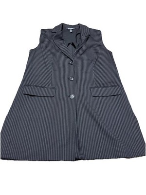 Ellen Tracy Black Pinstripe Vest Women's Size L Open Front Notch Lapel Office
