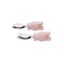 2pc Silicone Toddler Learning Spoon/Fork Feeding Set - Bunny