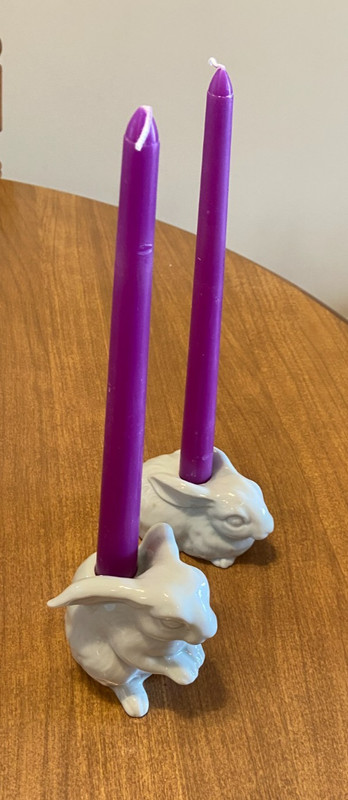 Takahashi 2 Porcelain Rabbit Candles Holders with Candles