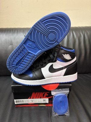 Nike Air Jordan 1 High Royal Toe GS Leather Sneakers Black Blue White