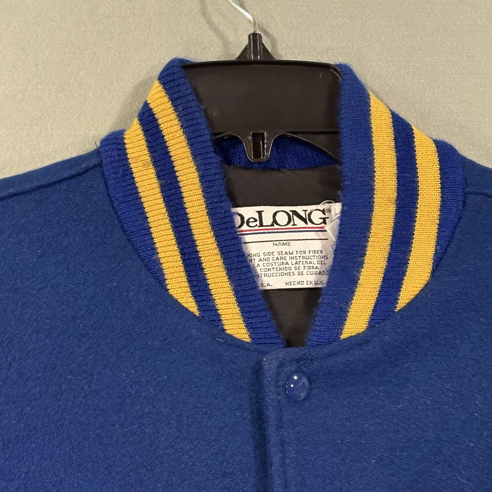 VTG DeLong Varsity Jacket Mens XL Blue Leather Sleeves Wool Letterman Made USA - Image 3 of 4