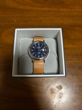 TIMEX Weekender Quartz Watch Navy Dial Brown Leather Box