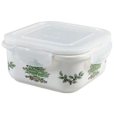 Spode Christmas Tree 6" Square Food Storage Container & Plastic Lid
