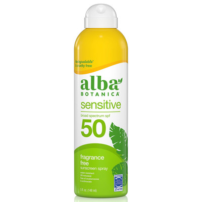 Alba Botanica SPF 50 Sensitive Sunscreen Spray Fragrance Free 5 Ounce