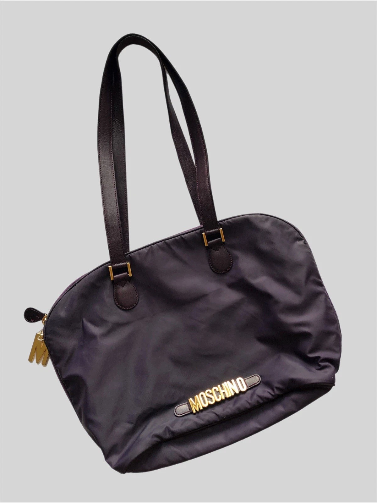 Moschino Redwall Vintage Purple Nylon Double Handles Lange Bag Handbag