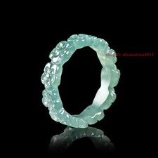 Certified Natural Burma Grade A Jade jadeite Carving Flower Lucky Unisex Ring