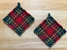 Handmade 2 Beautiful Cotton Woven Potholders 6 Colors Victorian Christmas Look 2