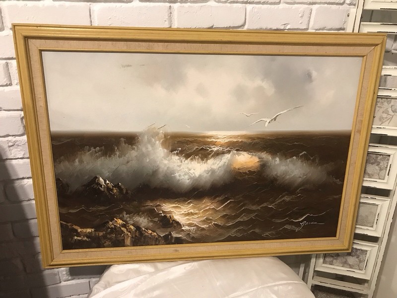 Vintage Seascape Ocean Waves Oil Painting