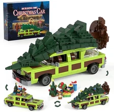 Christmas Village Movie Building Toy Set, 4 in1 Station Wagon with Family...