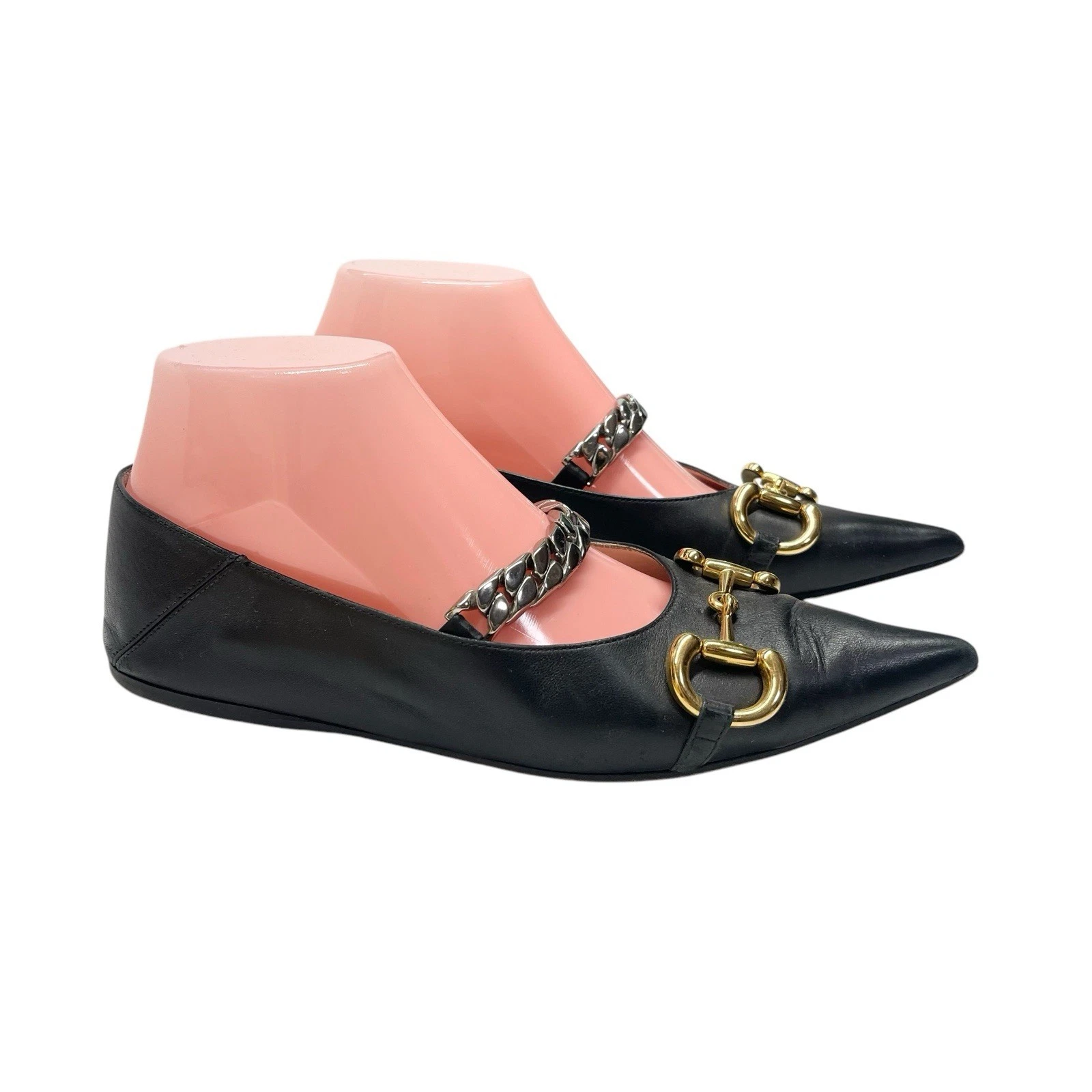 Chaussures plates chaîne Gucci Nappa Lumiere Deva Horsebit taille 37