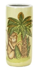 Vintage NANETTE VACHER Palm Tree And Monkey Hand Painted Ceramic Umbrella Stand