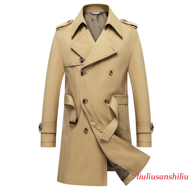 Men's Windbreaker Jacket Autumn Long Double Breasted Windbreaker Top Overcoat