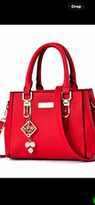 Women s Red Satchel Top Handle Trapezoid Bag Charm, Detachable Adjustable Strap
