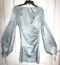 Fashion Nova Dress Womens M Floral Jacquard Mini Baby Blue Wedding Angel Fairy