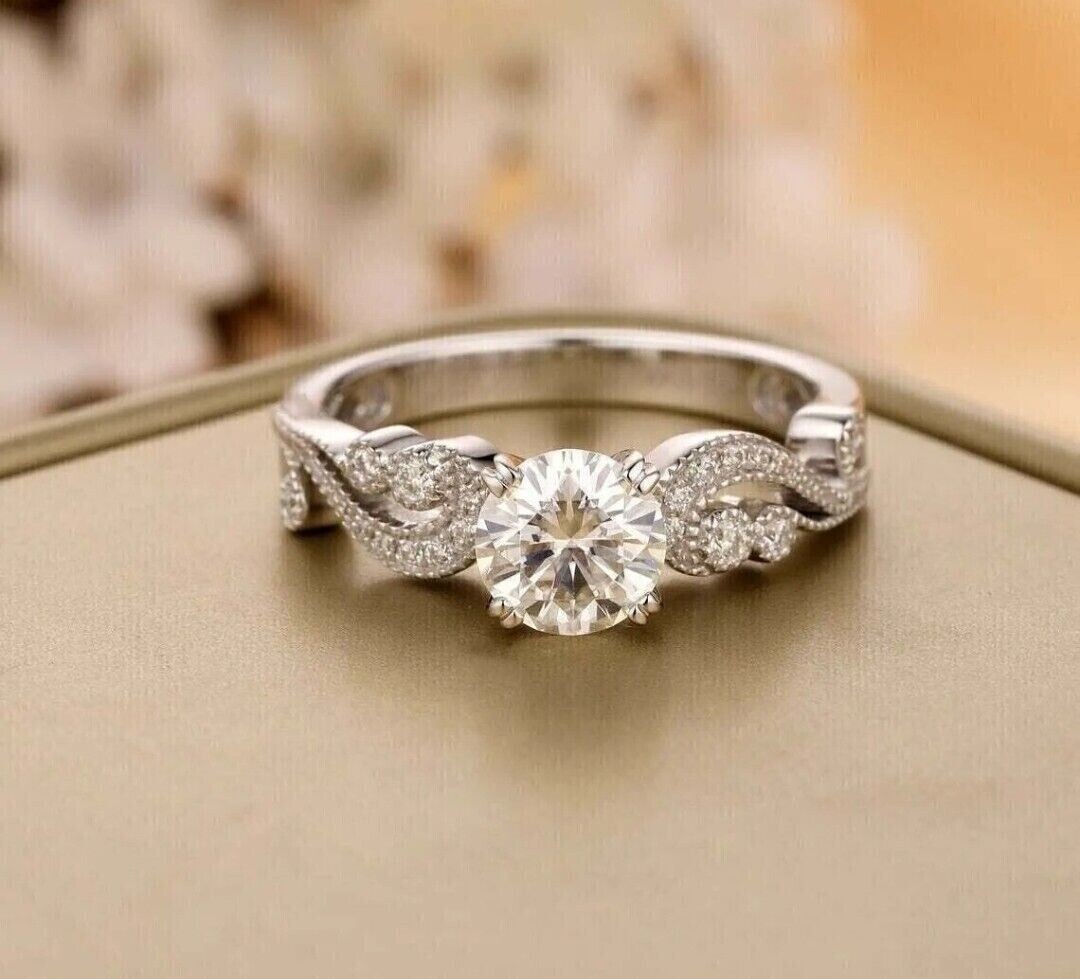 925 Silver 2Ct Round Cut Simulated Diamond Promise Ring In 14k White Gold Plated