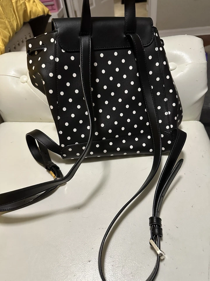 KATE SPADE DISNEY MINNIE MOUSE BACKPACK BLACK WHITE POLKA DOT LEATHER RED BOW - Image 4 of 4