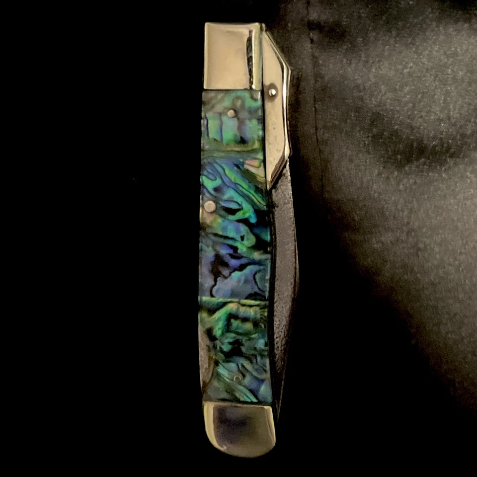 Antique Solingen Germany Buck Creek, Swing Guard Cheetah, ABALONE scales Etching - Image 2 of 4