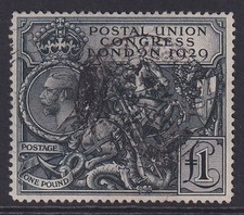 GB. KGV. 1929 PUC. SG 438, £1 black. Fine used. Cat £550.