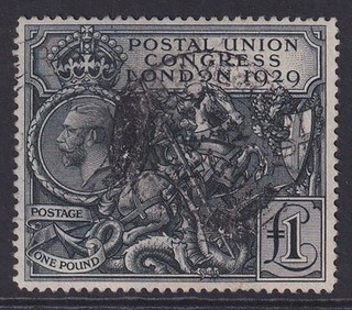 GB. KGV. 1929 PUC. SG 438 £1 black. Fine used. Cat £550.