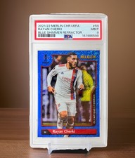 2021-22 Topps Merlin Chrome UEFA Rayan Cherki Blue Shimmer #75/75 PSA 9 RC