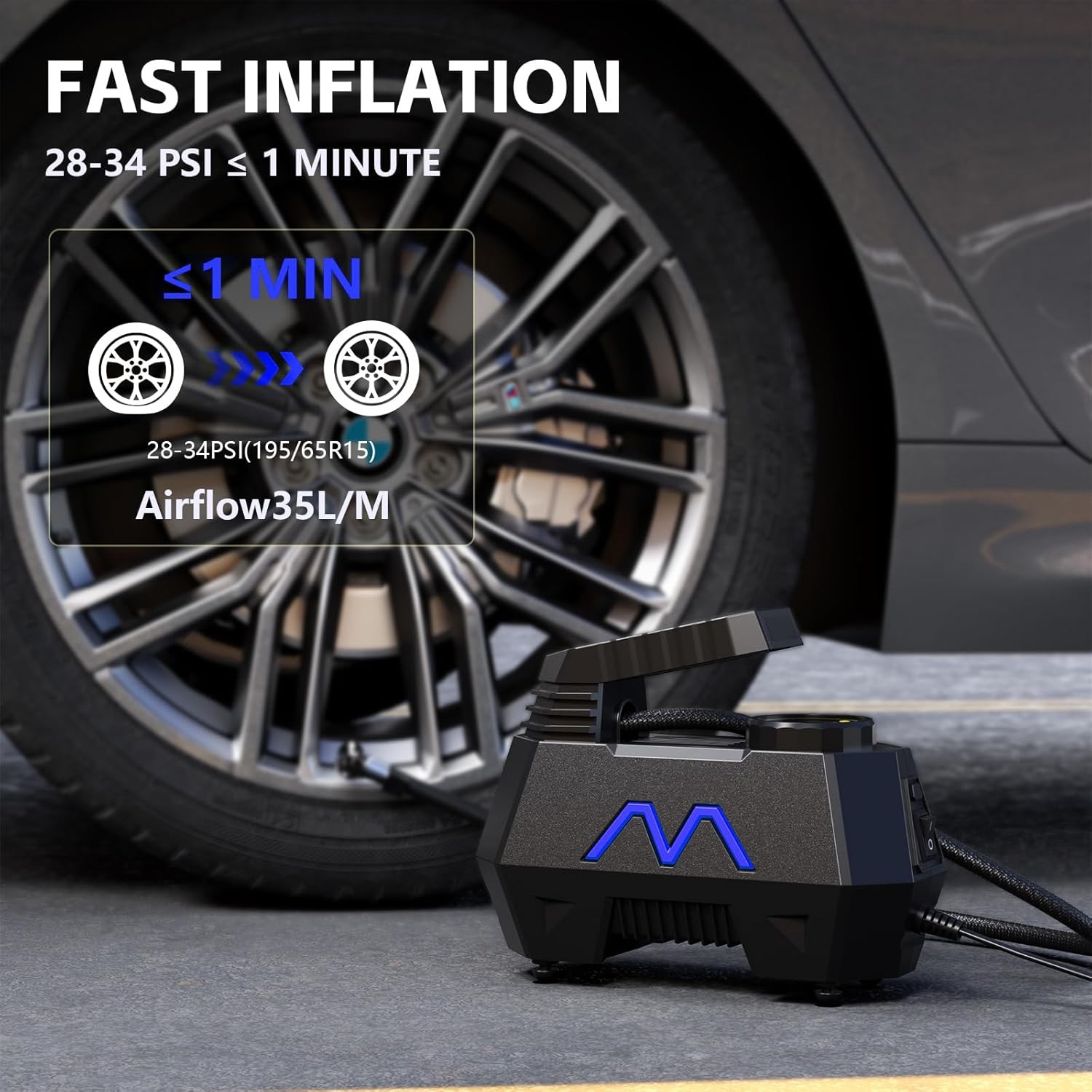 Tire Inflator Portable Air Compressor, DC 12V Air Pump for Car Tires with Digita