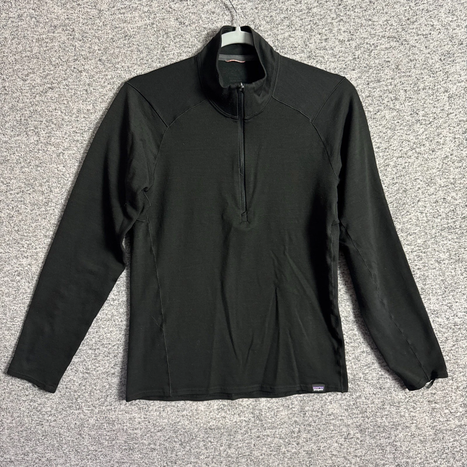 Patagonia Mens Small Black Merino Wool Capilene Baselayer 1/4 Zip Shirt