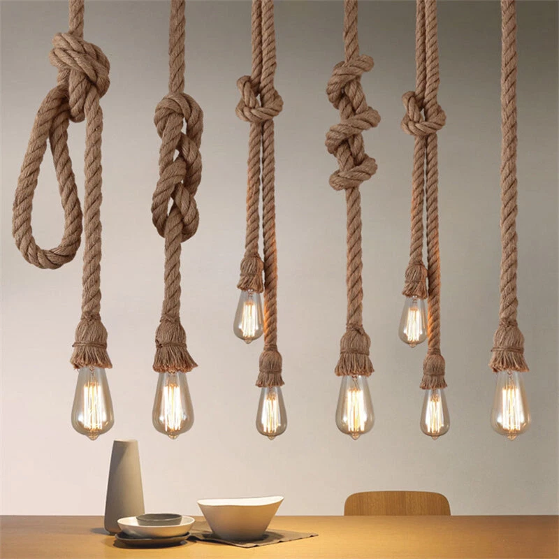 Vintage Hemp Rope Pendant Lights Attic For Living Room Bar Retro