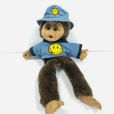 Hosung Plush Monkey Vintage Puppet Brown Chimp Chimpanzee Blue Hat Happy Face