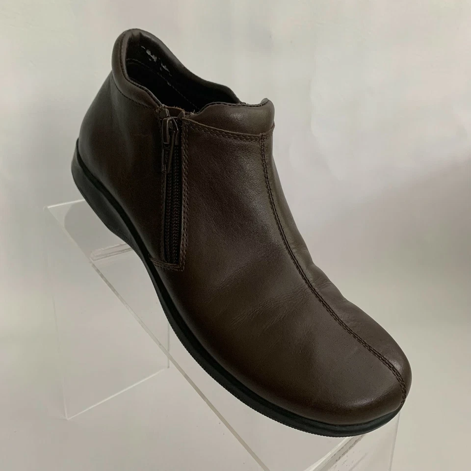 Walking Cradles Ankle Boots Brown Leather Double Zip Round Split Toe Low Heel 8S - Image 3 of 4