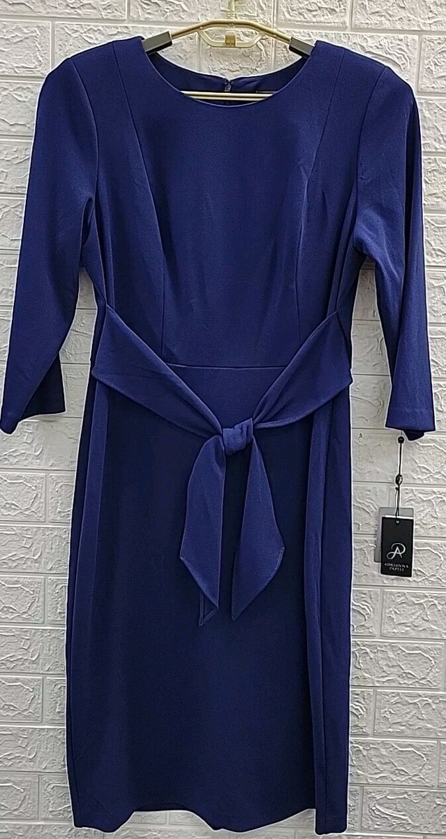 New Adrianna Papell Knit Crepe Bow Sheath 3 Quarter Sleeve Dress Blue Size  14 | eBay