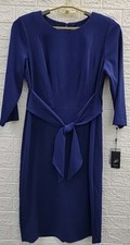 New Adrianna Papell Knit Crepe Bow Sheath 3 Quarter Sleeve Dress Blue Size 14