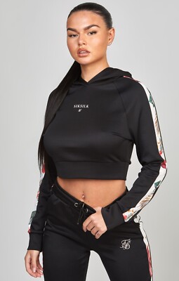 SikSilk Damen-Hoodie schwarz Retro Tropen UK8 Extra Small