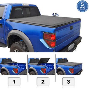 6 5 Ft Dodge Ram 1500 2500 3500 Soft Tri Fold Truck Bed Tonneau Cover For 09 20 Ebay