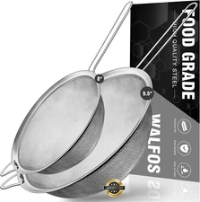 Large Fine Mesh Strainer 9.5" & 8", Stainless Steel Mesh Sieve with Sturdy Handl