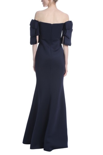 Badgley Mischka Womens Off The Shoulder Bow Sleeve Gown Navy Size 12 - - Picture 3 of 7