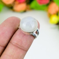 Solid 925 Sterling Silver Rainbow Moonstone Ring Statement Ring Gift For Love