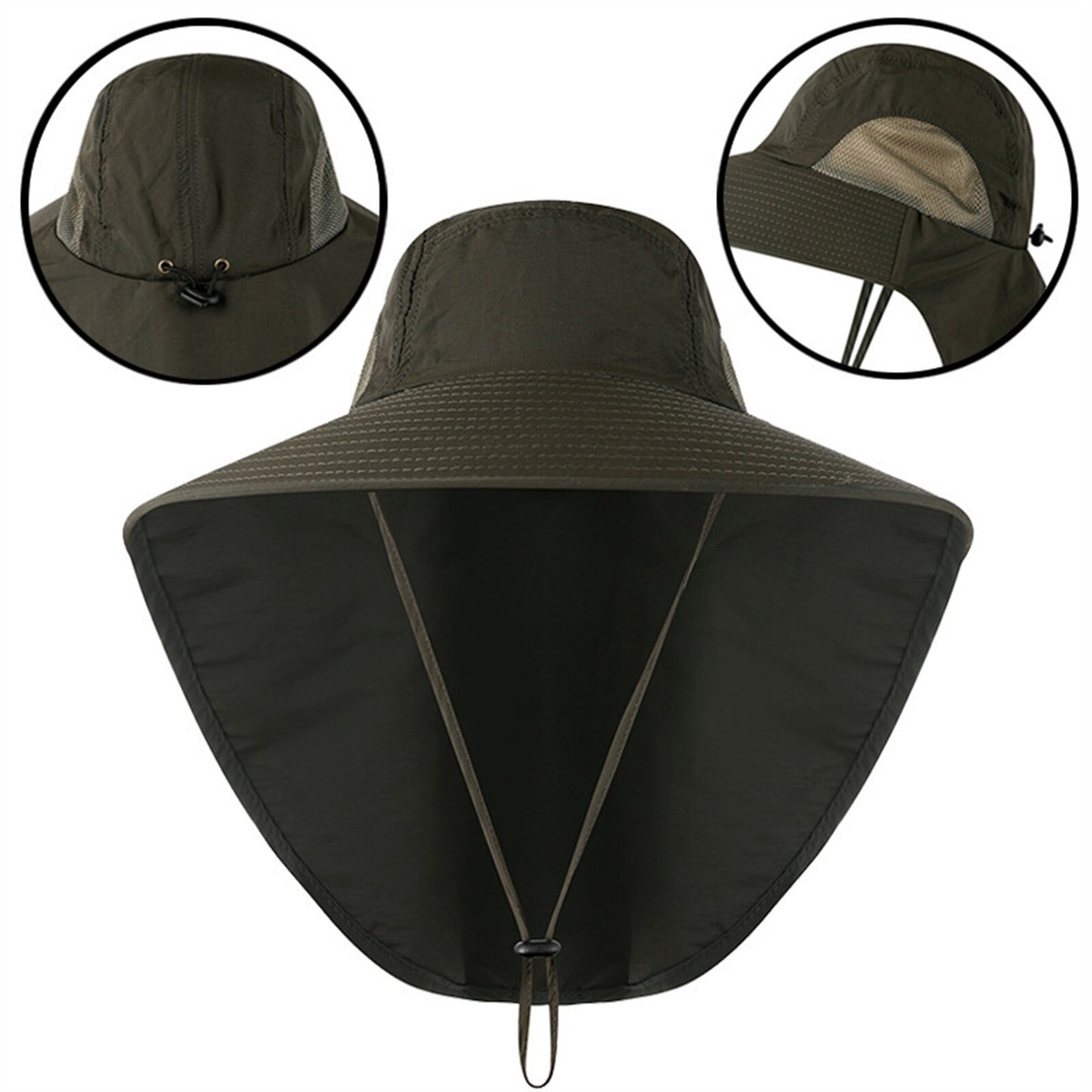Outdoor Sun 50+ UPF Protection Safari Cap Wide Brim Fishing Hat with Neck  Flap