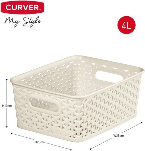 Curver My Style Small Rectangular Storage Basket, Vintage White, 4 Litre - Picture 2 of 6