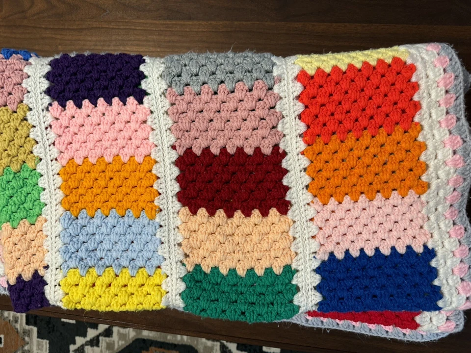 DE COLECCIÓN GANCHILLO MANO ARCO IRIS MULTICOLOR AFGANO TIRO MANTA 58x 54 Foto 4 de 4