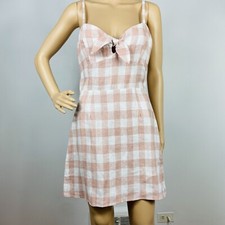 Reformation Beliz Linen Tie Front Mini Dress Sz 6 Pink Plaid