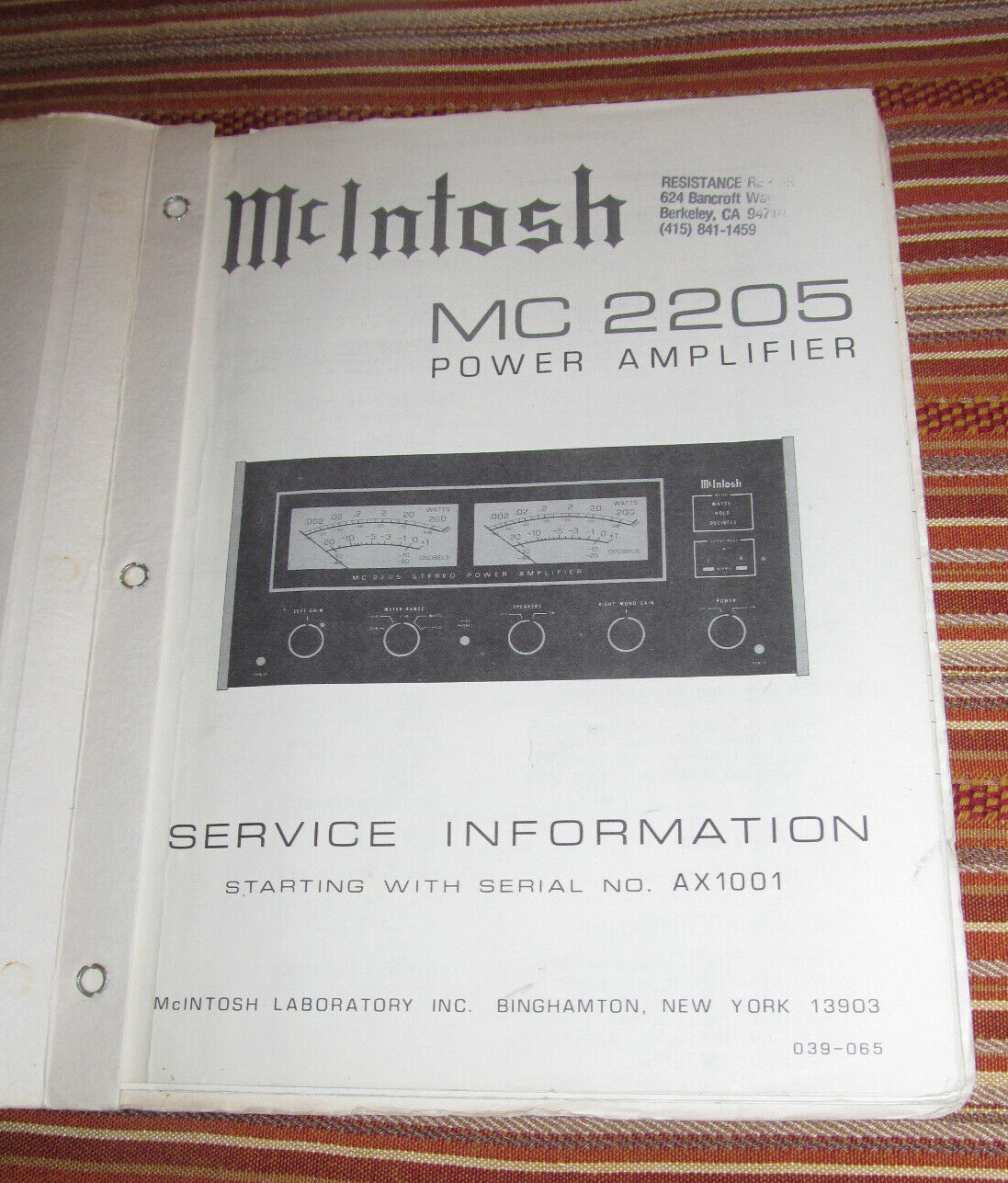 McIntosh MC 2205 Factory Service Manual (Original Paper)