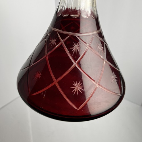 Decanter vintage rosso taglio a trasparente rubino forse un narghilè? Arte del vetro boemo - Foto 16 di 24