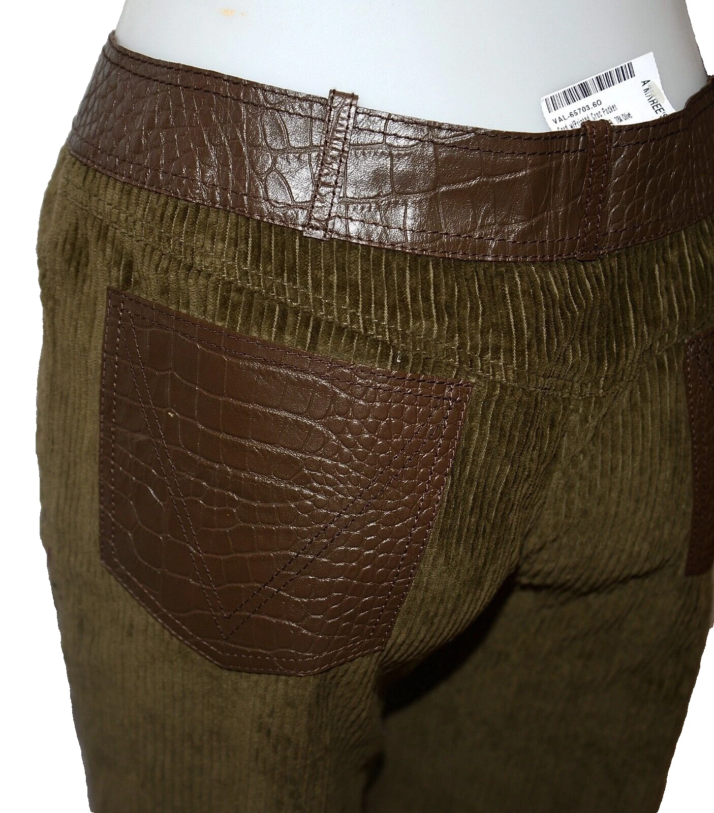 $2590 00 NUOVI VALENTINO Velluto a velo marrone oliva Pantaloni pelle tasca coccodrillo 6