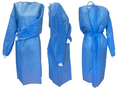Isolation Gown SMS Knit Cuff Disposable Medical/Dental, 30gsm, Blue, (20 pcs)