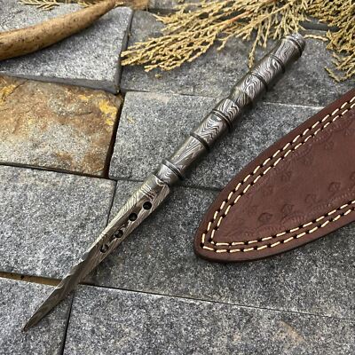SHARD BLADE HAND FORGED Damascus Steel Boot Dagger Tri Kris Blade Knife W/Sheath