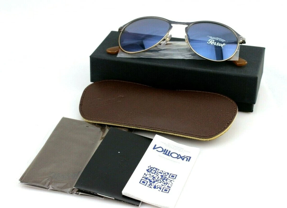 RARE Genuine PERSOL Blue Glass Lens Metal Aviator Sunglasses PO