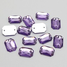 100 Purple Flatback Acrylic Rectangle Sewing Rhinestone Gems 10X14mm Sew on bead