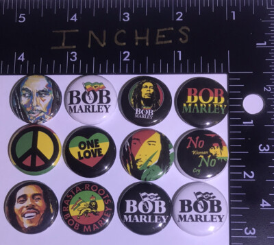 Bob Marley 12 Pins One Inch Pin Lot No Woman No Cry Rastafarian Peace Puff Weed